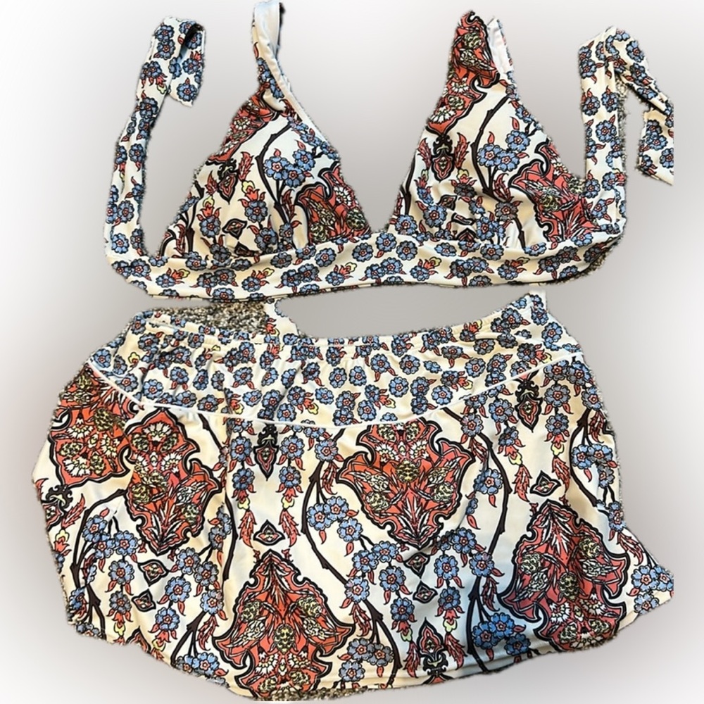 VENUS Floral Halter Bikini Top and bottom - Red and Blue